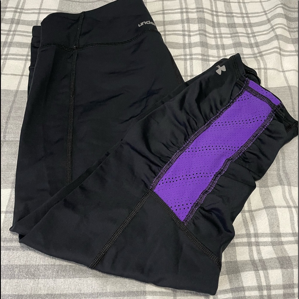 Purple and Black Under 3/4 Armour Leggings